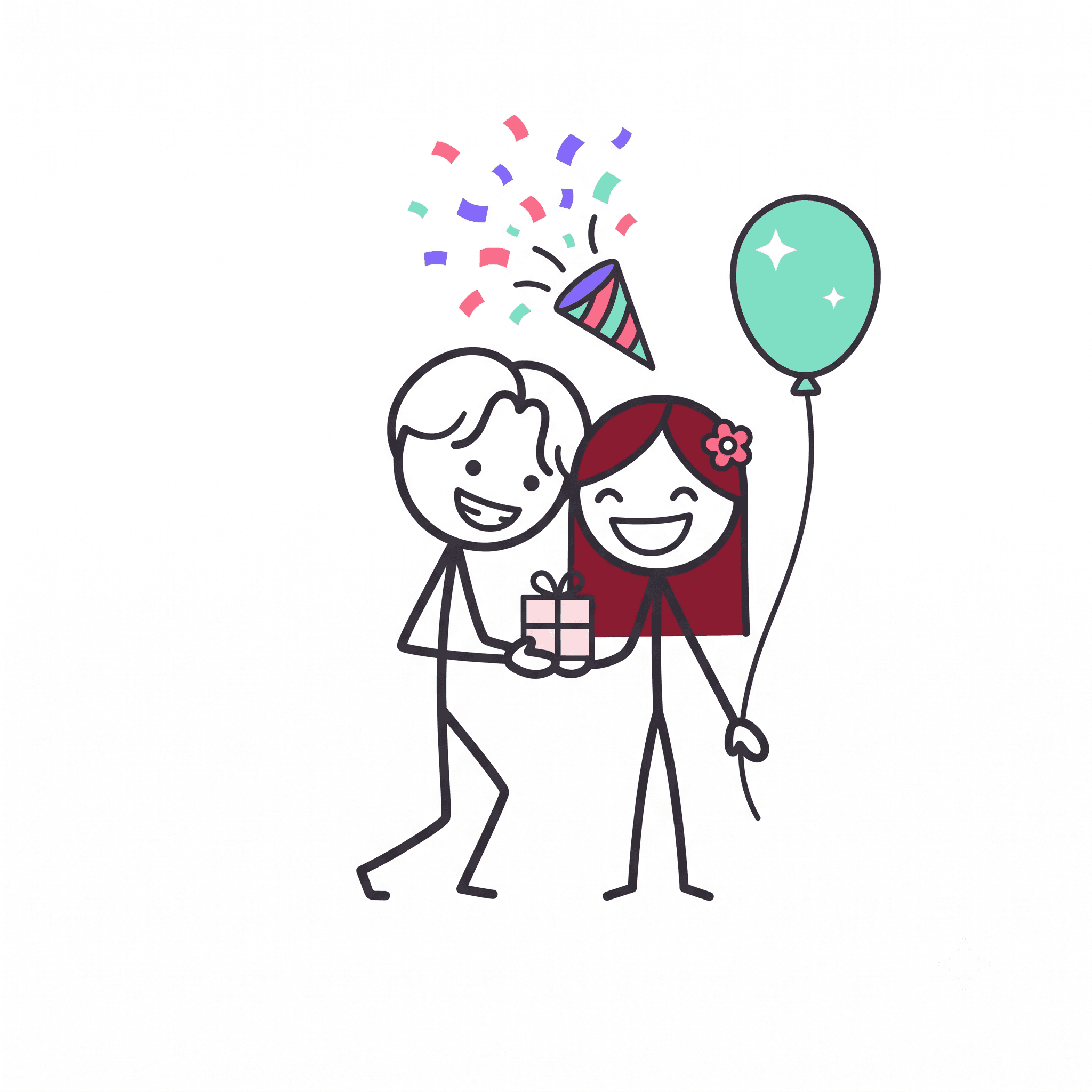 Kazi and Sisley celebrating with a gift and confetti